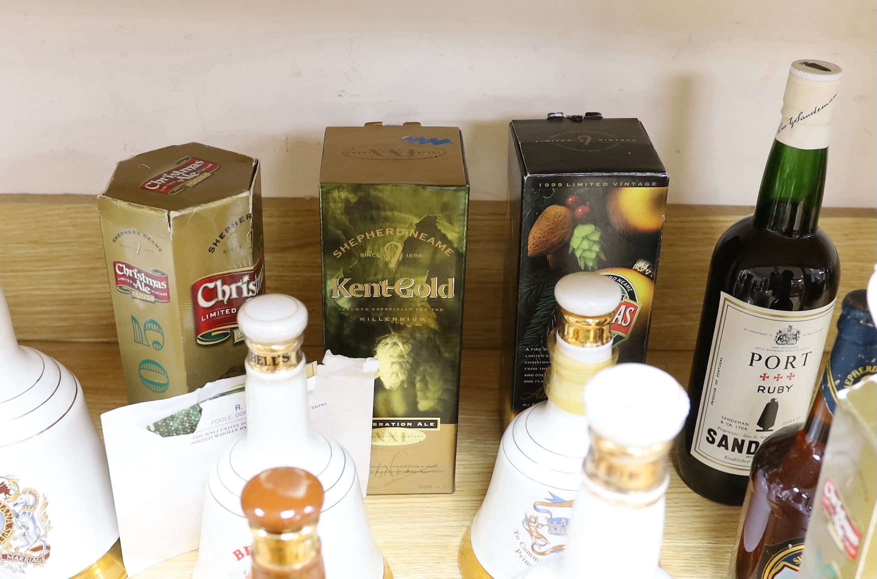 A group of Wade Bell's whisky (some with contents) and other bottles of spirits
